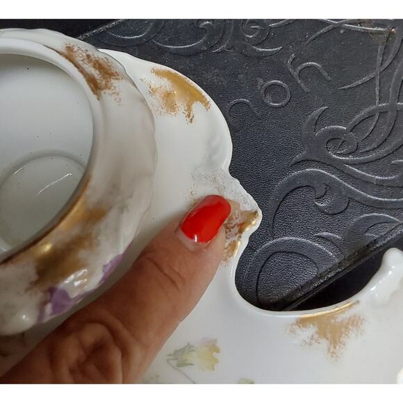 D& C Limoges Delinieves & Cie French Dresser Tray Purple Pansies porcelain Gold - Picture 8 of 8